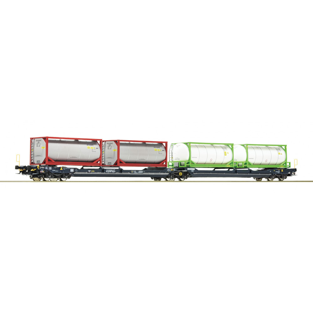 Wagon double Porte-Conteneur bogies AAE Container CEMAT 1/87 ROCO