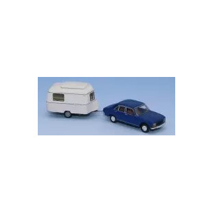 Peugeot 504 bleu + caravane 1/87 SAI COLLECTION