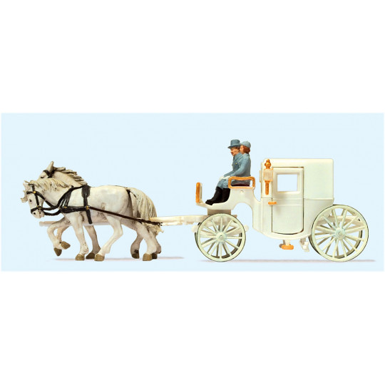 Calèche de mariage fermée blanche 1/87 PREISER