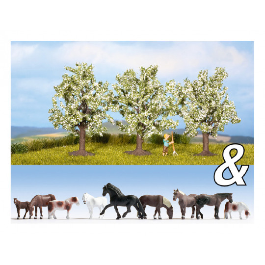 Arbres fleuris + chevaux  2 sets en 1 1/87 NOCH