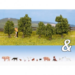 Arbres buisson + Animaux de la ferme  2 sets en 1 1/87 NOCH