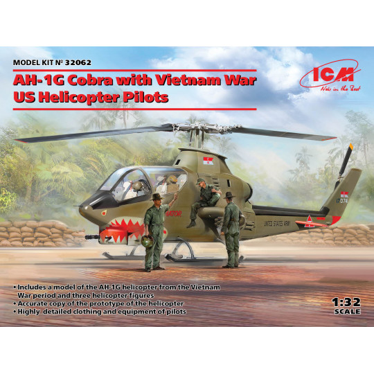 Hélicoptère d'attaque US AH-1G Cobra (fin prod) & Pilotes 1/32 ICM