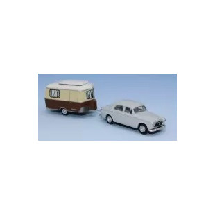 PEUGEOT 403 grise + caravane Eriba 1/87 SAI