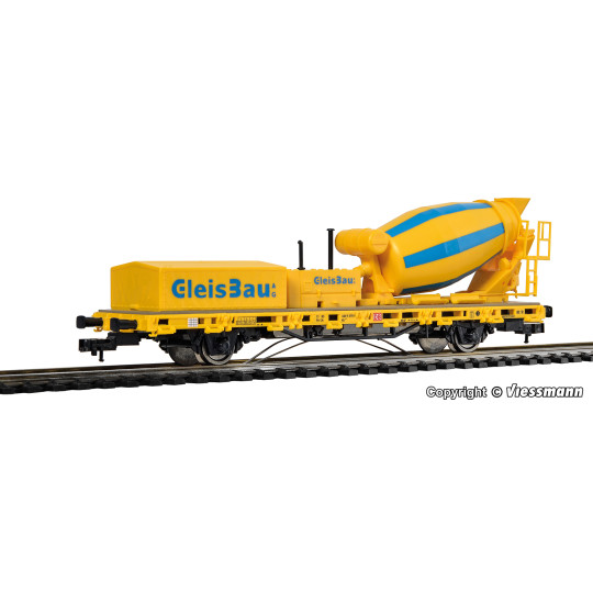 Wagon plat essieux DIGITAL train de travaux avec toupie à béton  HO 1/87 KIBRI