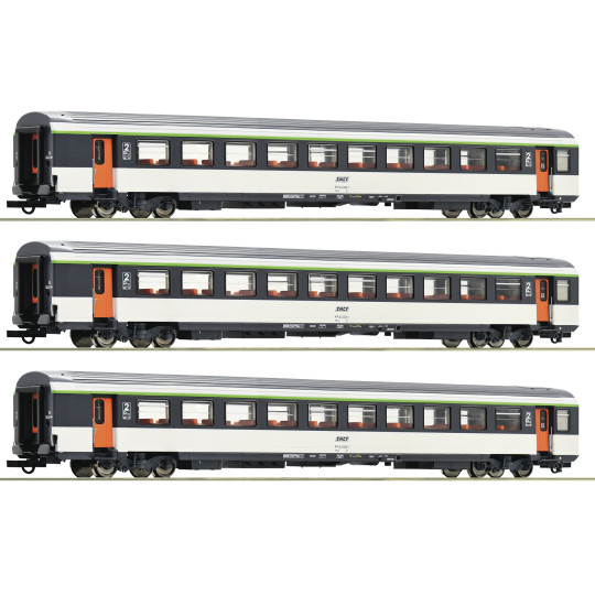 Coffret Set 3 wagons voyageurs Voitures EC “Mont Cenis” 1/87 HO ROCO