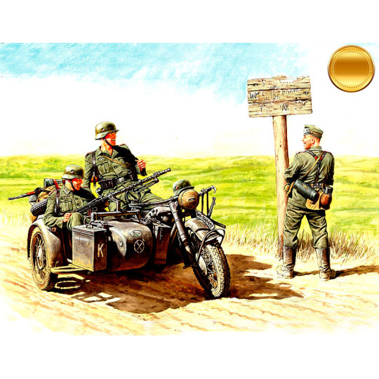 Motocyclistes allemands 1940-1942 (4 figurines+moto) 1/35 MB