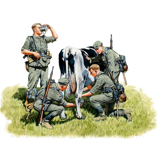 Collecte de lait Front Ouest 1940 (4 figurines + vache)  1/35 MB
