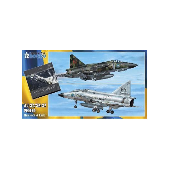 PACK 2 AVIONS AJ-37/SK-37 VIGGEN + LIVRE 1/72 SPECIAL HOBBY