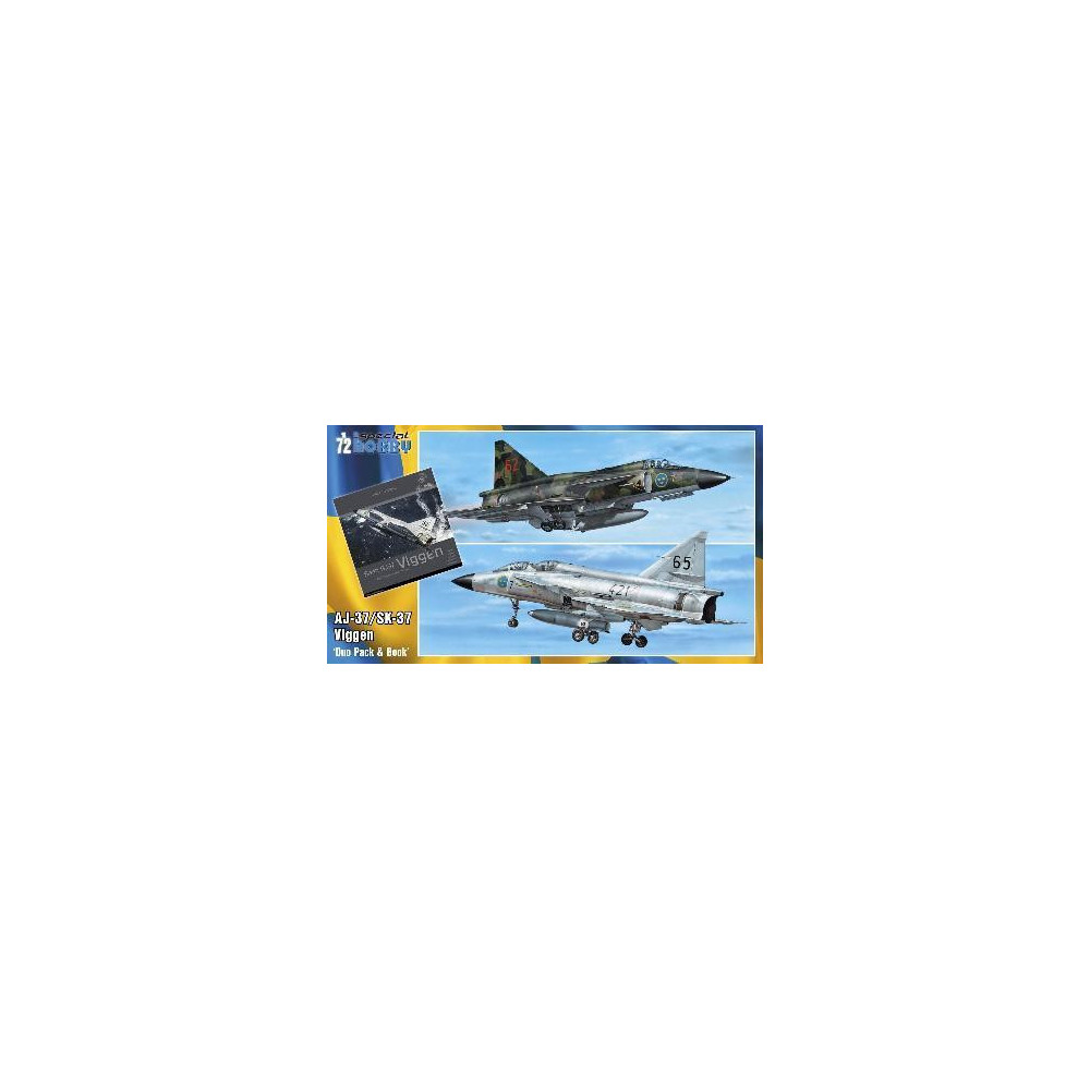 PACK 2 AVIONS AJ-37/SK-37 VIGGEN + LIVRE 1/72 SPECIAL HOBBY