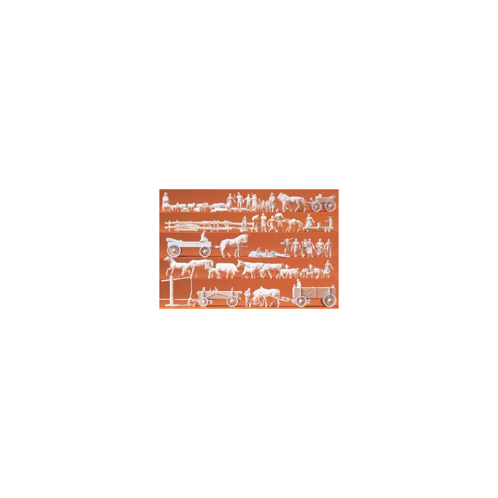 60 personnages attelages animaux de campagne maquette 1/87 HO PREISER