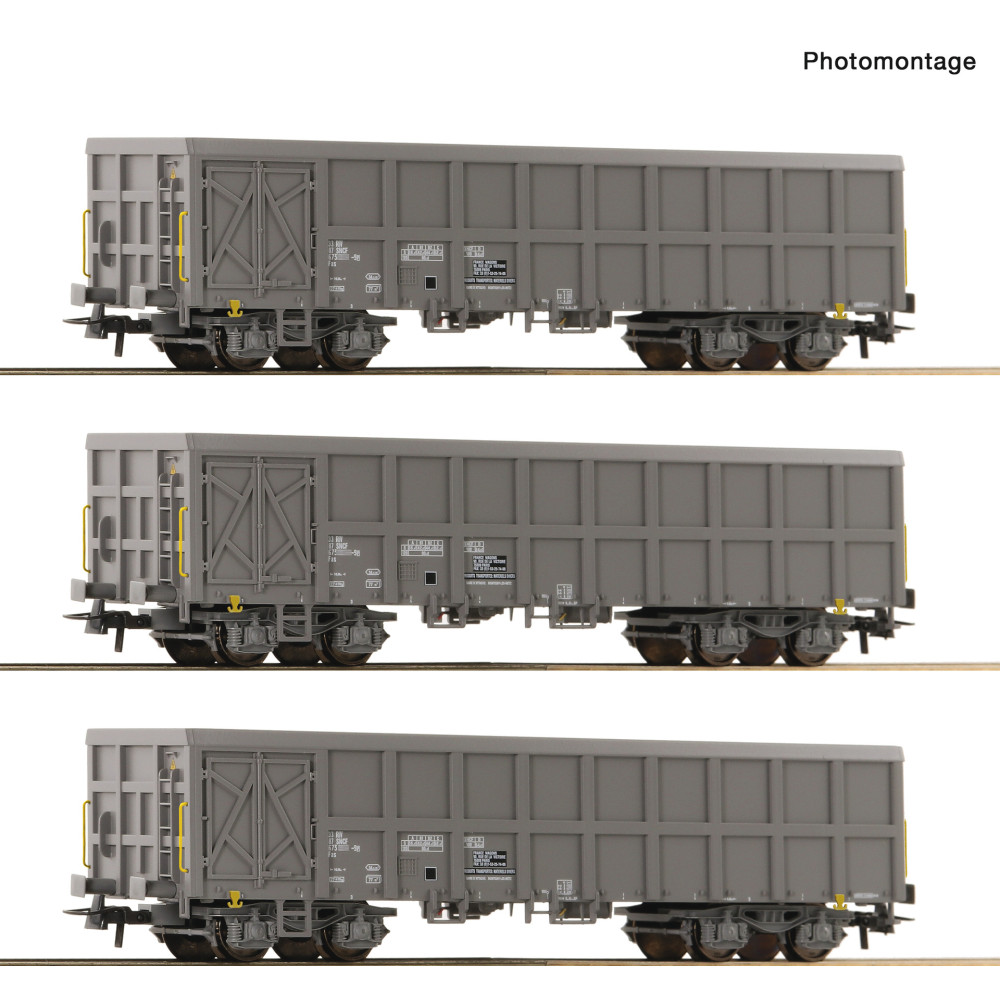 Coffret 3 u Wagons tombereaux bogies Gris Fas SNCF HO 1/87ème ROCO Coffret 3 u Wagons tombereaux bogies Gris Fas SNCF HO 1/87ème ROCO