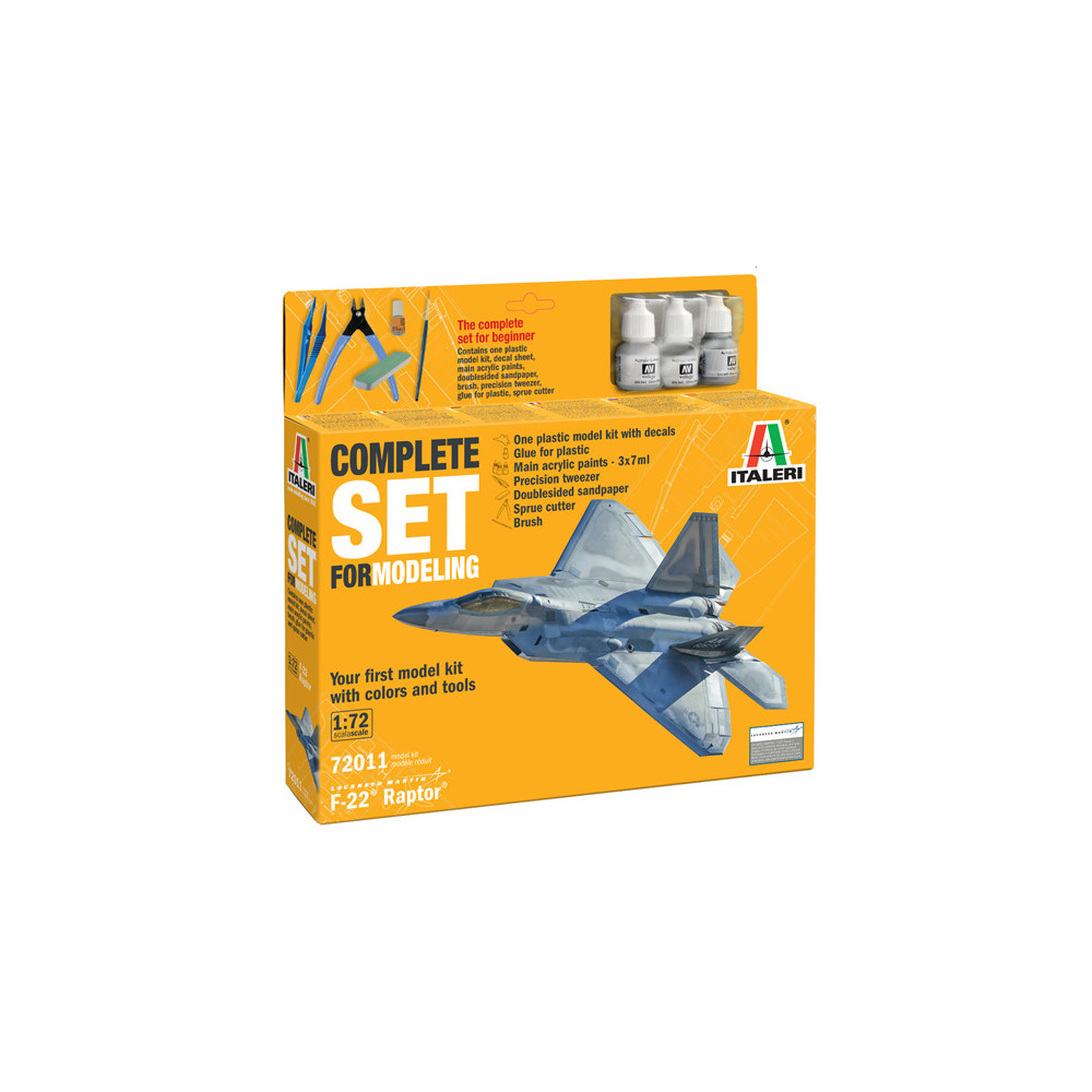 SET avion US Lockeed F-22 RAPTOR avec outils maquette 1/72 ITALERI