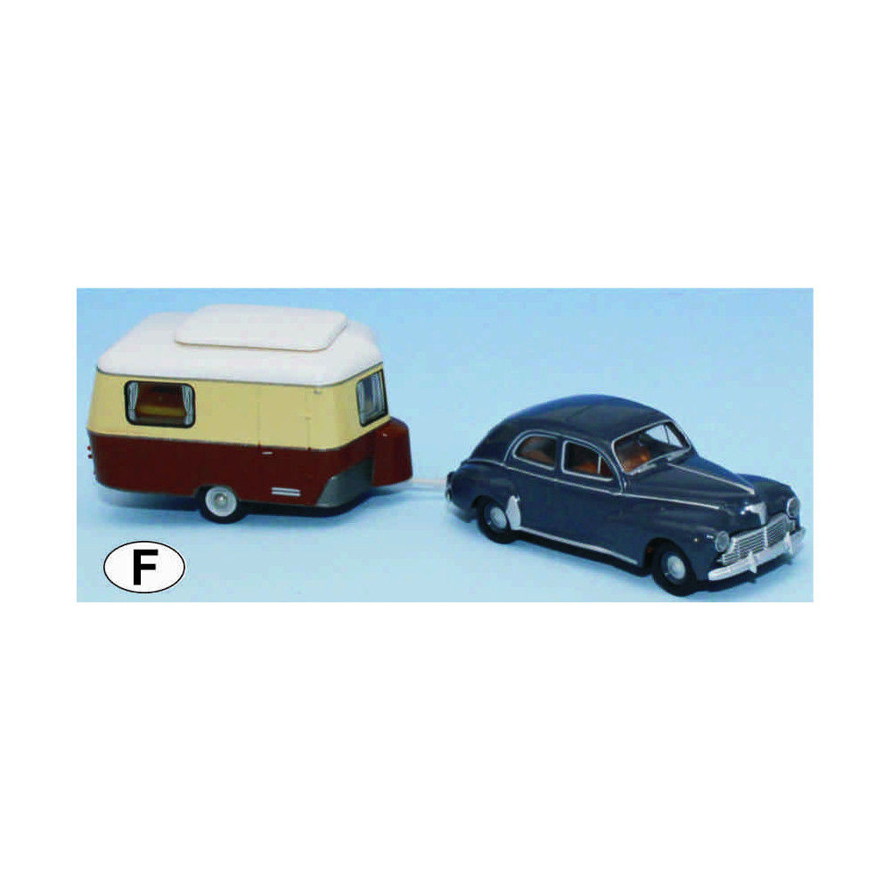 Peugeot 203, gris anthracite, avec caravane Eriba beige ivoire HO