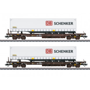 Coffret Set 2 Wagons-poches Porte-remorque DB-Schenker Bogies 1/87 MARKLIN