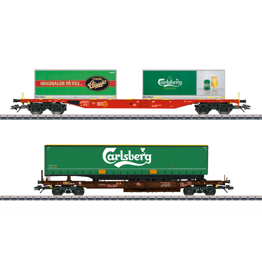SET 2 Wagons porte-conteneur bogies container CARLSBERG 1/87ème MARKLIN