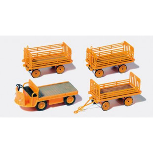 Chariot de quai électrique +3 remorques 1/87 HO PREISER