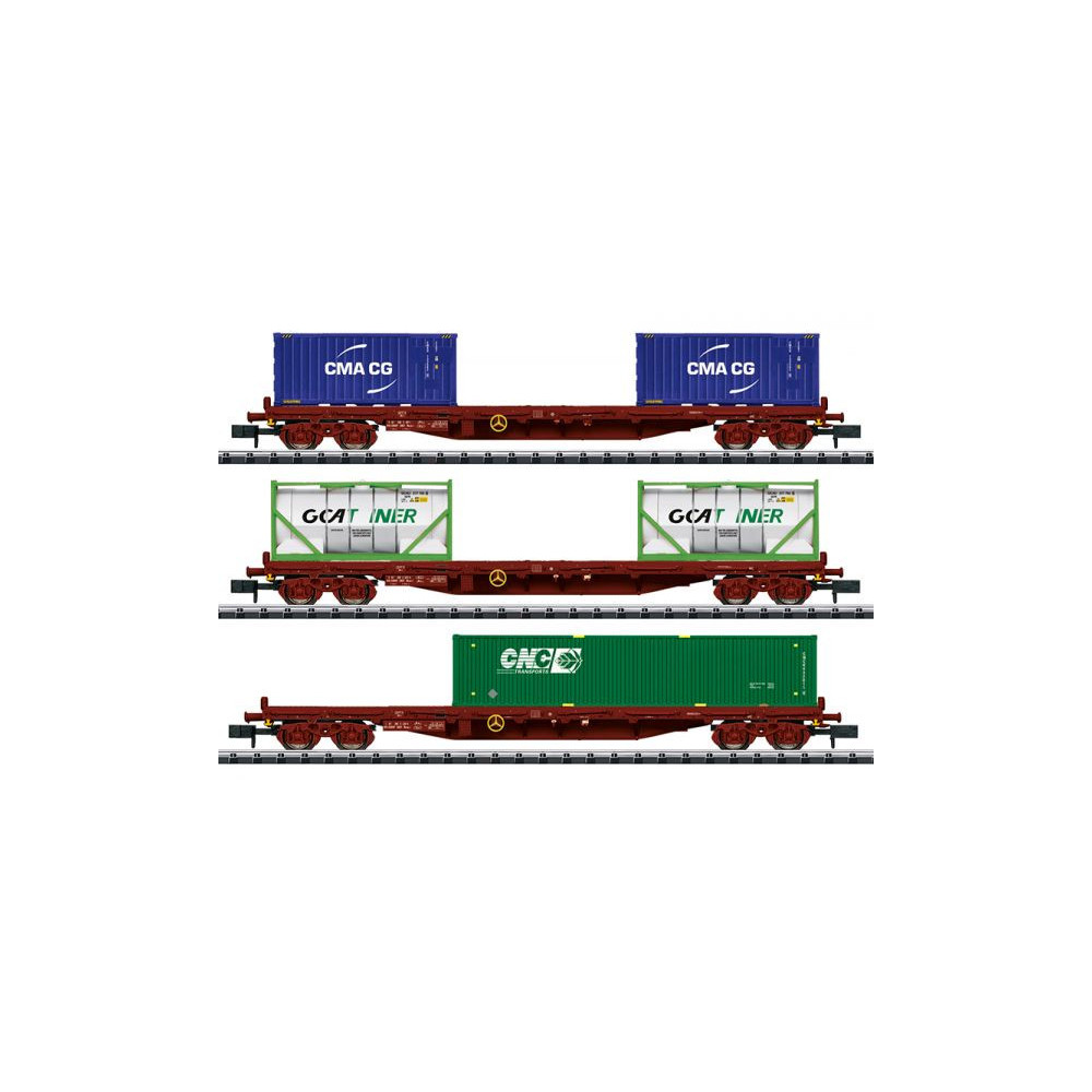 Coffret Set 3 wagons plats porte-conteneurs SNCF 1/160 N TRIX minitrix