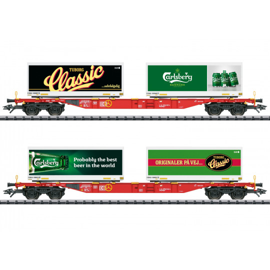 Set Coffret 2 Wagons porte conteneurs Bières TUBORG & CARLSBERG 1/87 TRIX