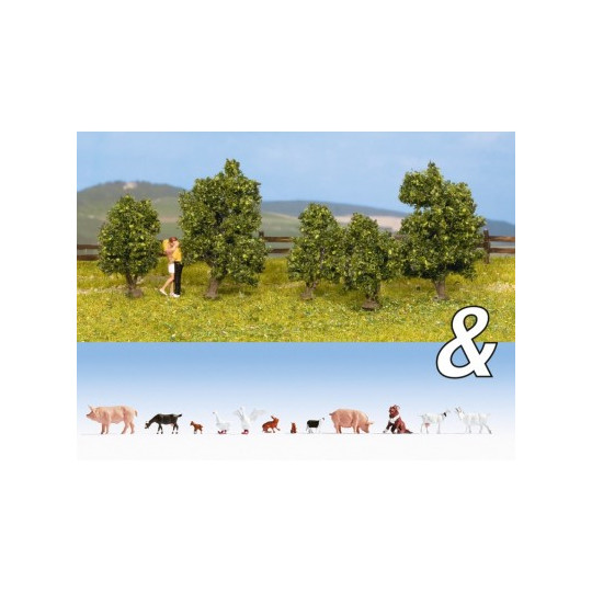 Arbres buisson + Animaux de la ferme  2 sets en 1 1/87 NOCH