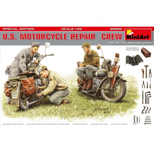 Réparation de motos + 3 figurines américaines 1/35 MINIART