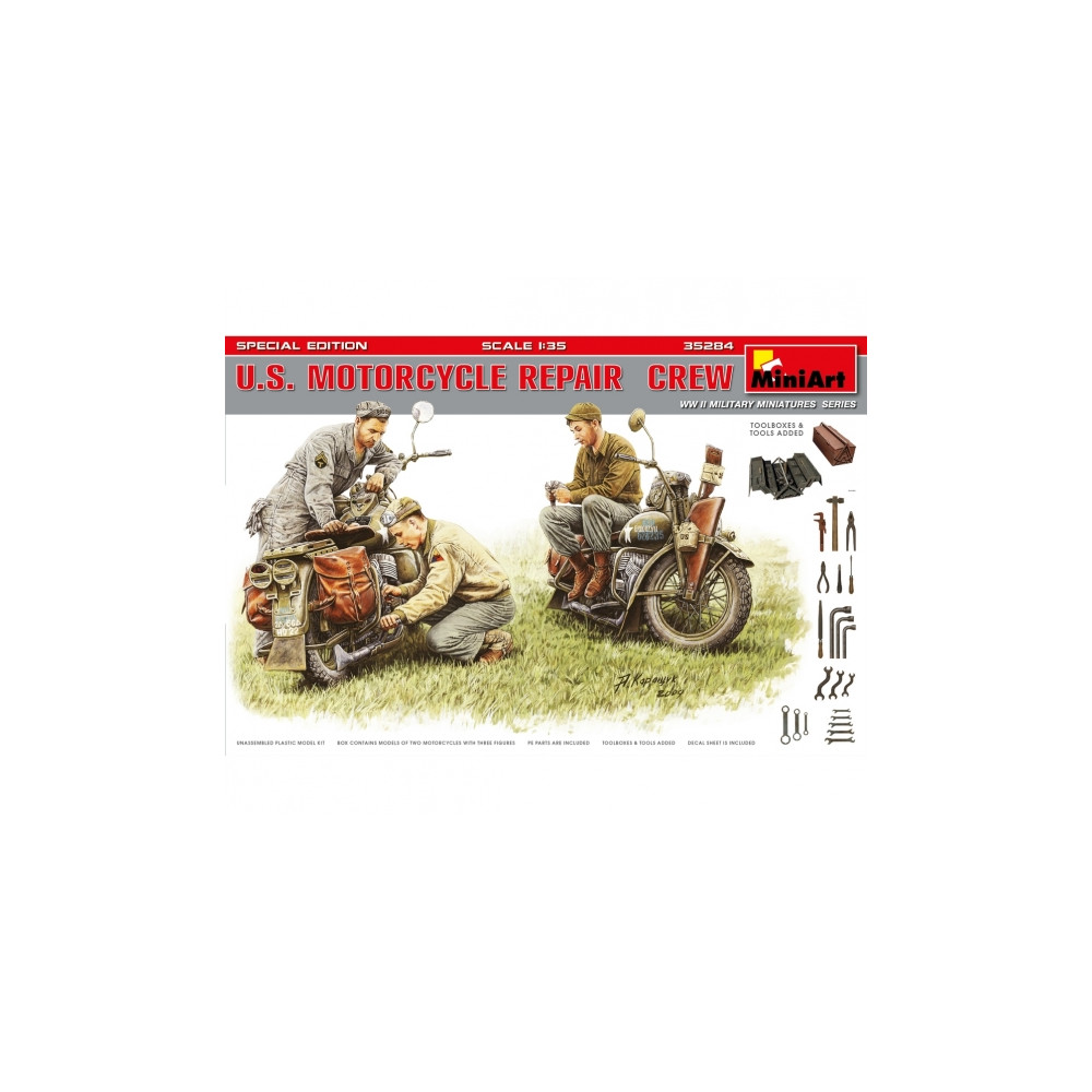Réparation de motos + 3 figurines américaines 1/35 MINIART