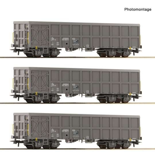 Coffret 3 u Wagons tombereaux bogies Gris Fas SNCF HO 1/87ème ROCO