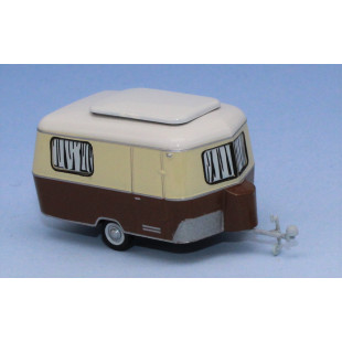 Caravane Eriba, beige ivoire, roulante, autocollant "F" HO 1/87 SAI COLLECTION