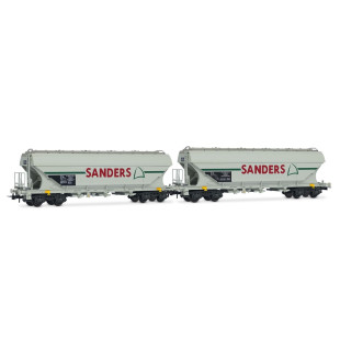 Coffret 2 Wagons SNCF céréalier bogies faces plates "SANDERS" 1/87 - HO - JOUEF